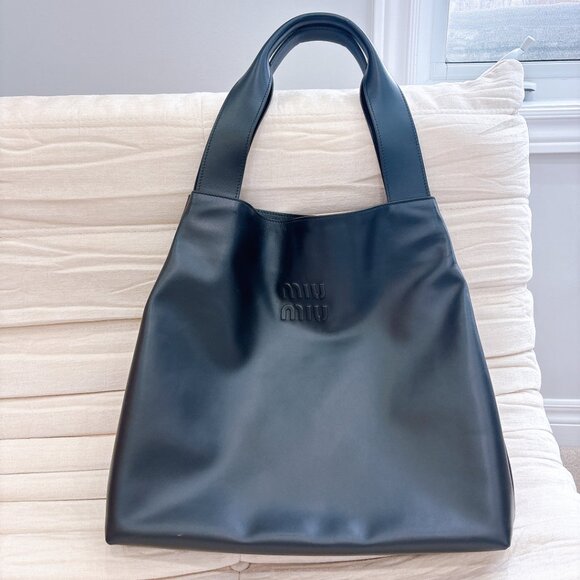 99% NEW MIU MIU AUTHENTIC BIG BLACK LEATHER BAG - Picture 11 of 11